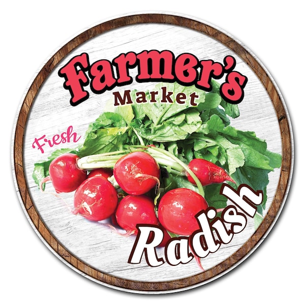 Corrugated Plastic Sign With Stakes 24in Circular-Farmers Market Radish, C-24-CIR-WS-Radish